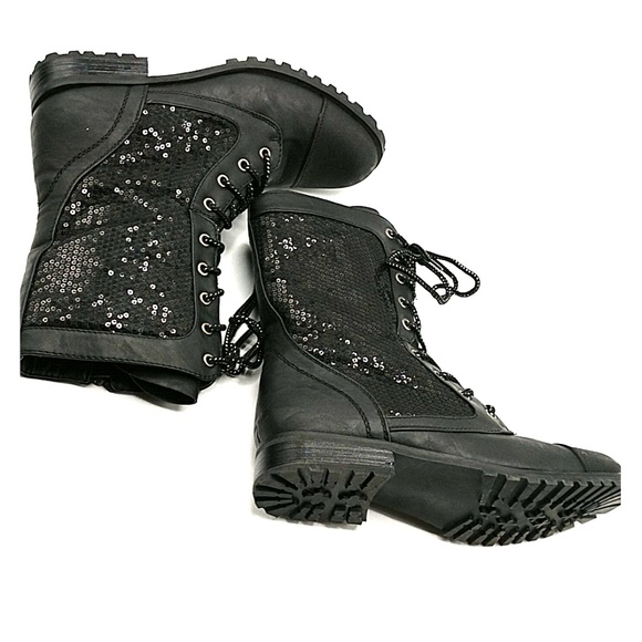 gia mia sequin combat boots